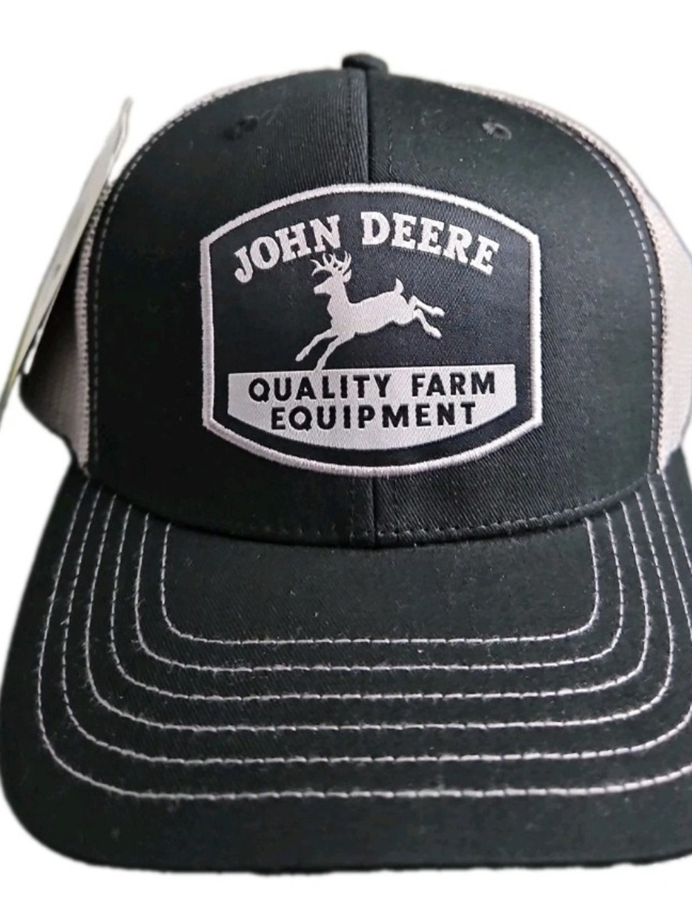 John Deere Black and White Mesh Trucker Hat